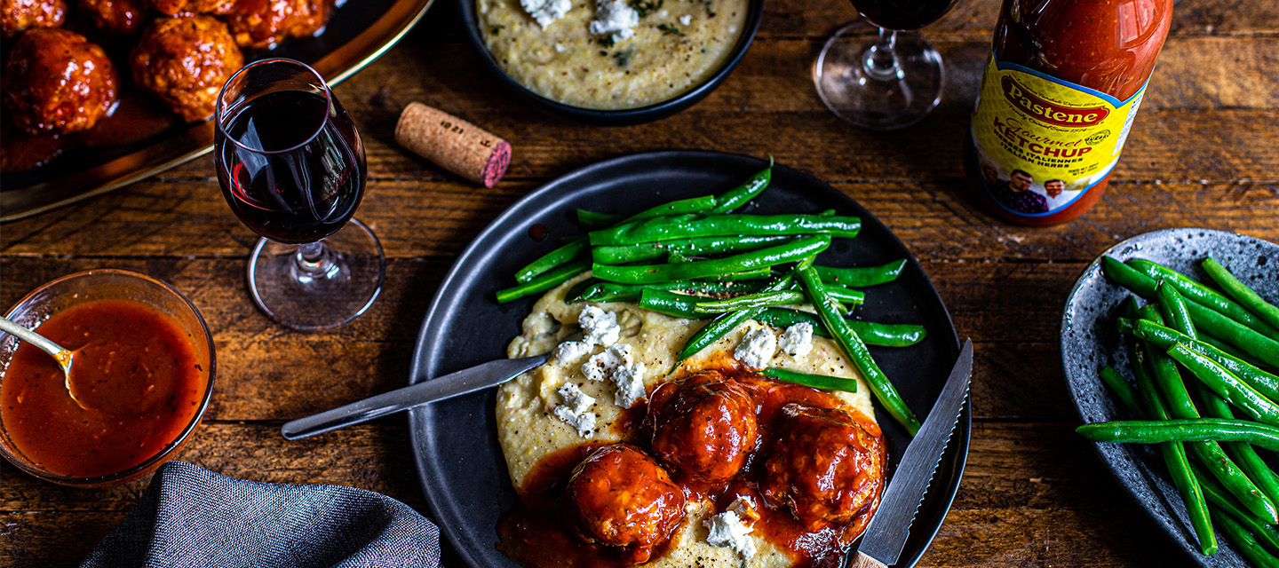 Smoked Turkey Meatballs & Creamy Polenta with Goat Cheese