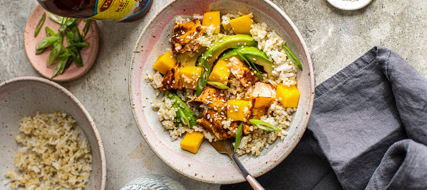 Glazed Grilled Salmon with Avocado-Mango Salad