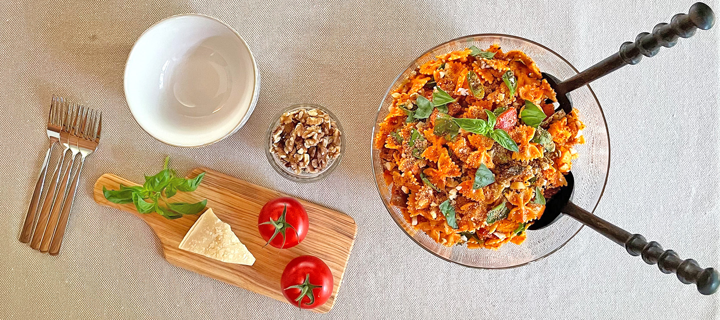 Romesco Pasta Salad￼